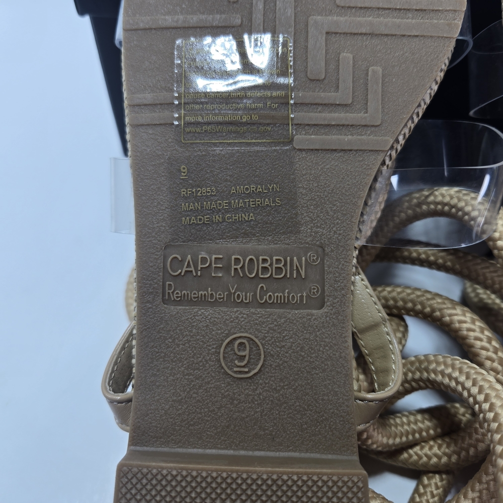 Cape Robbin Amoralyn Taupe Woven LaceUp Ankle Wrap Sandal Clear Toe Strap Size 9 - Picture 5 of 6